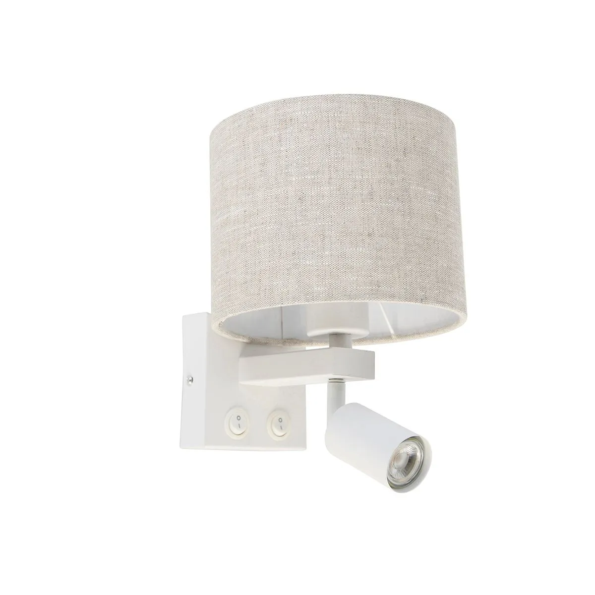 Applique murale blanche avec liseuse et abat-jour gris clair de 18 cm - Brescia
