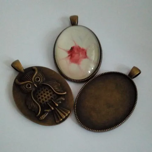 Base pendentif bronze,hibou chouette,baroque rococo victorien,edouardien gothique boho,collage cabochon oval,30x40mm,fond plat,d