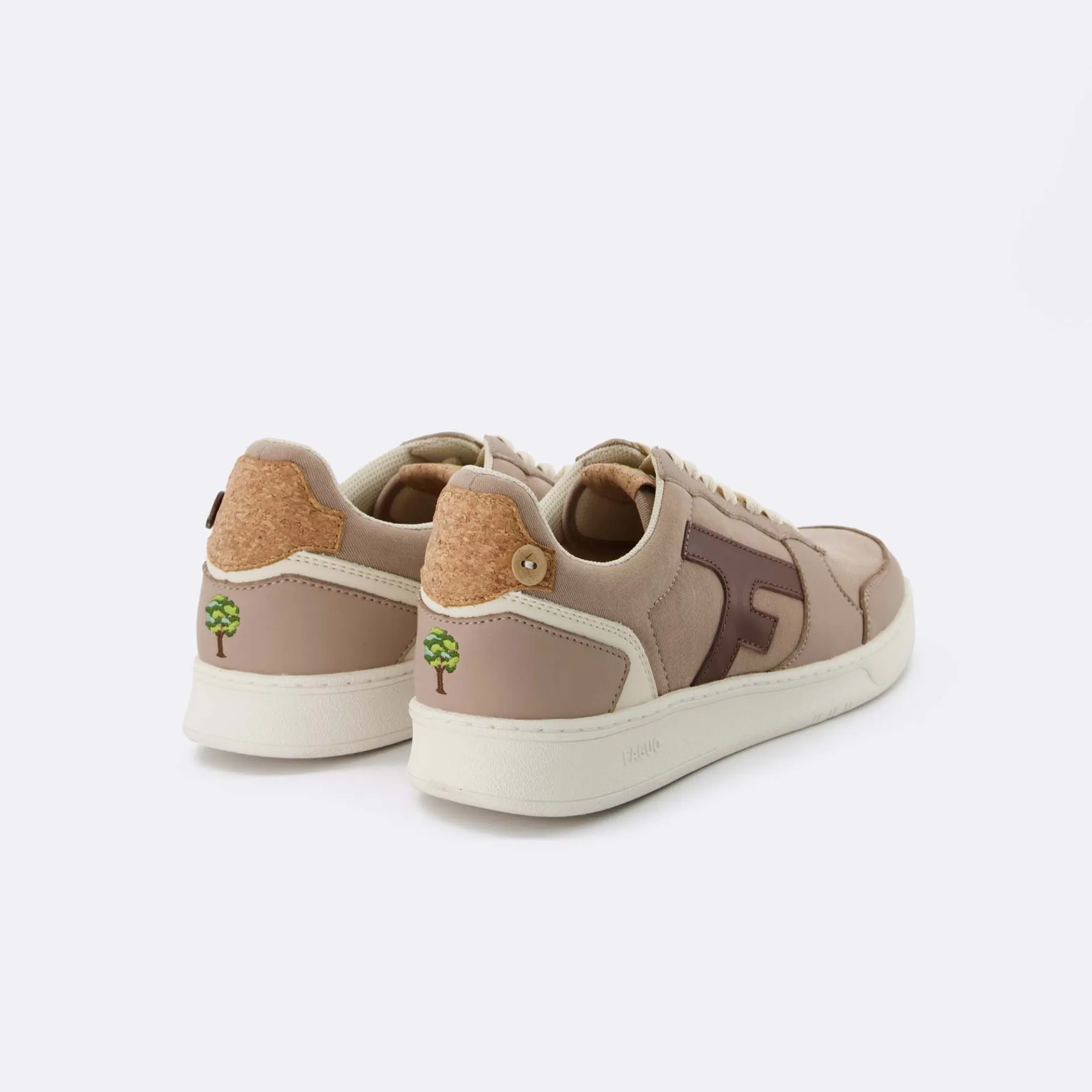 Baskets beige foncé & camel en coton et cuir Hazel FAGUO