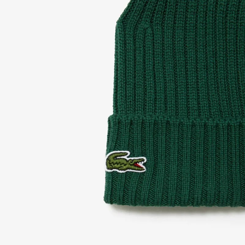 BONNET COTELÉ LACOSTE EN LAINE UNI VERT