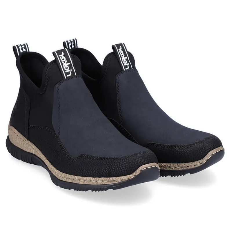 Bottines à enfiler noires confortables pour femmes Rieker N3275-00 le noir