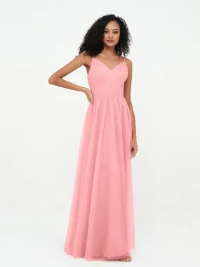 Bretelles Spaghetti Robes Maxi Plissé en Tulle Flamant Grande Taille