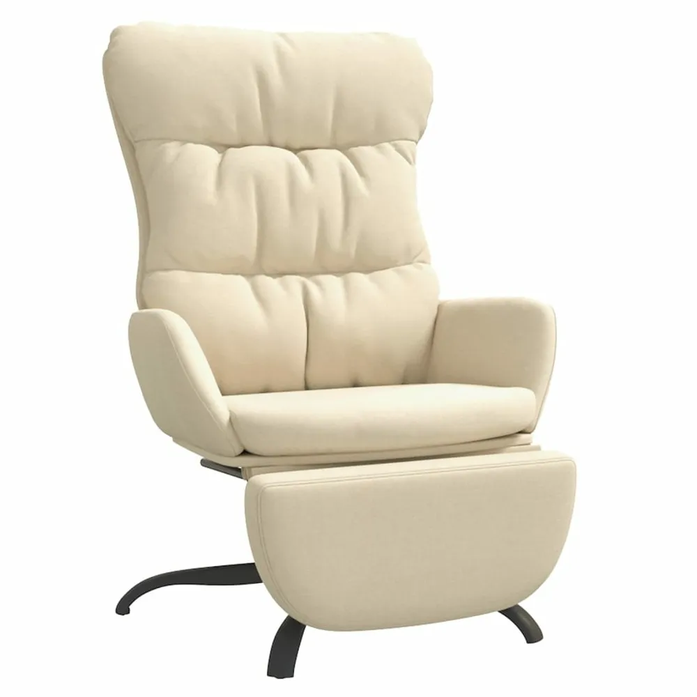 Chaise de relaxation avec repose-pied crème tissu