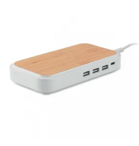 Chargeur sans Fil et Hub avec Corps Personnalisable en Bambou 