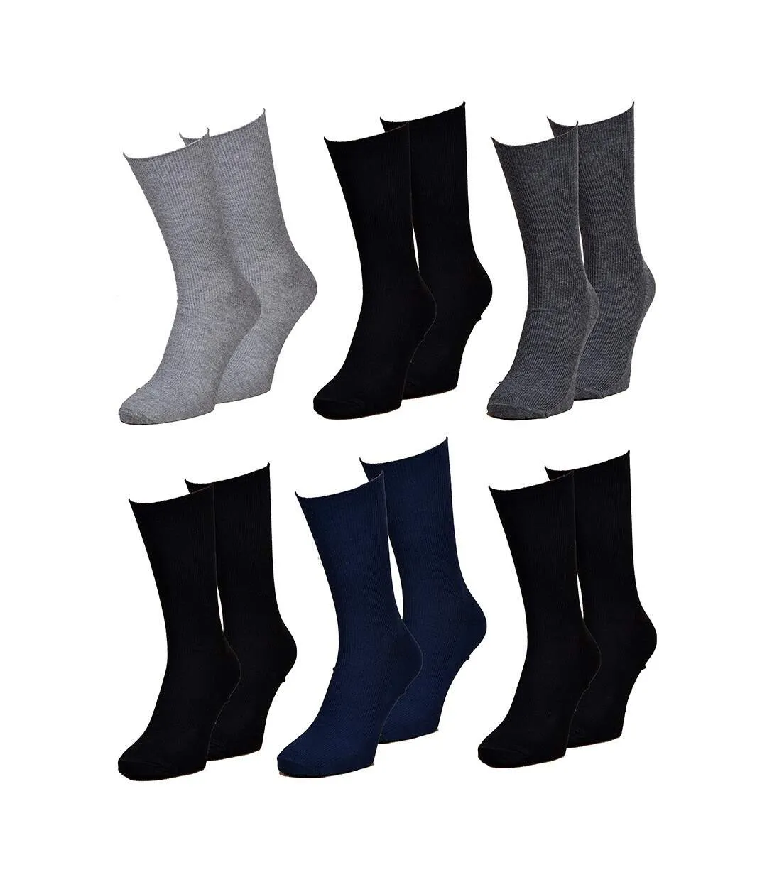 Chaussettes sans élastique homme Spécial Jambes sensibles Pack de 6 Paires Assorties