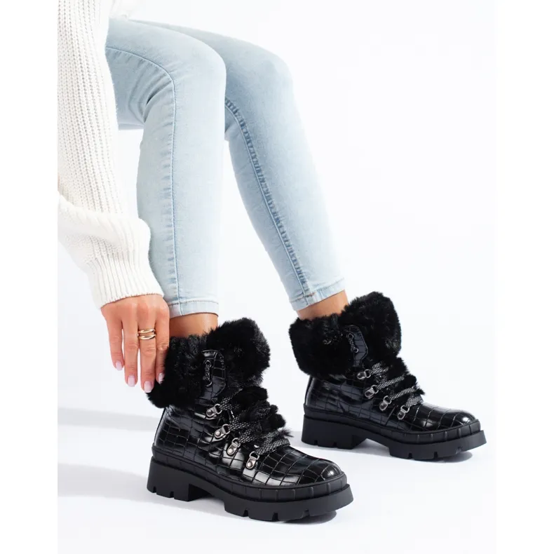 Chaussures de randonnée femme avec fourrure Shelovet noir le noir