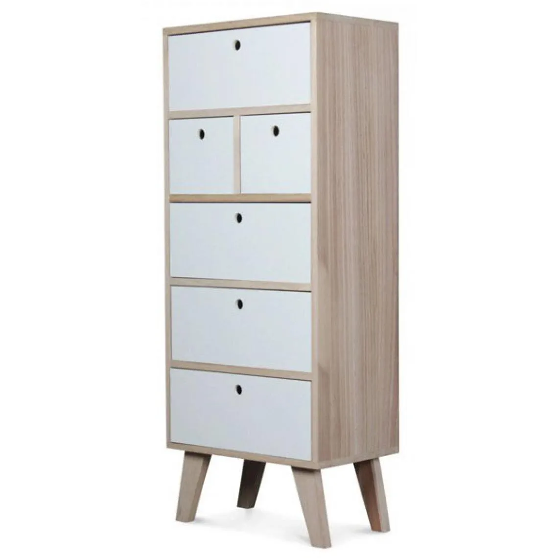 Chiffonnier En Bois 6 Tiroirs 40x25x99 MONTREAL | Commode 3 SUISSES
