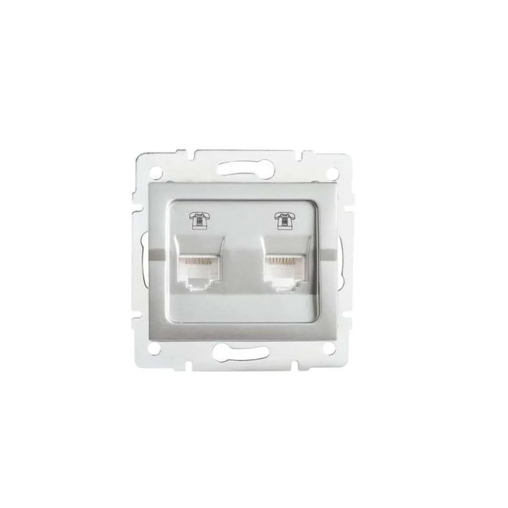 Double prise téléphone rj11 encastrable logi argent