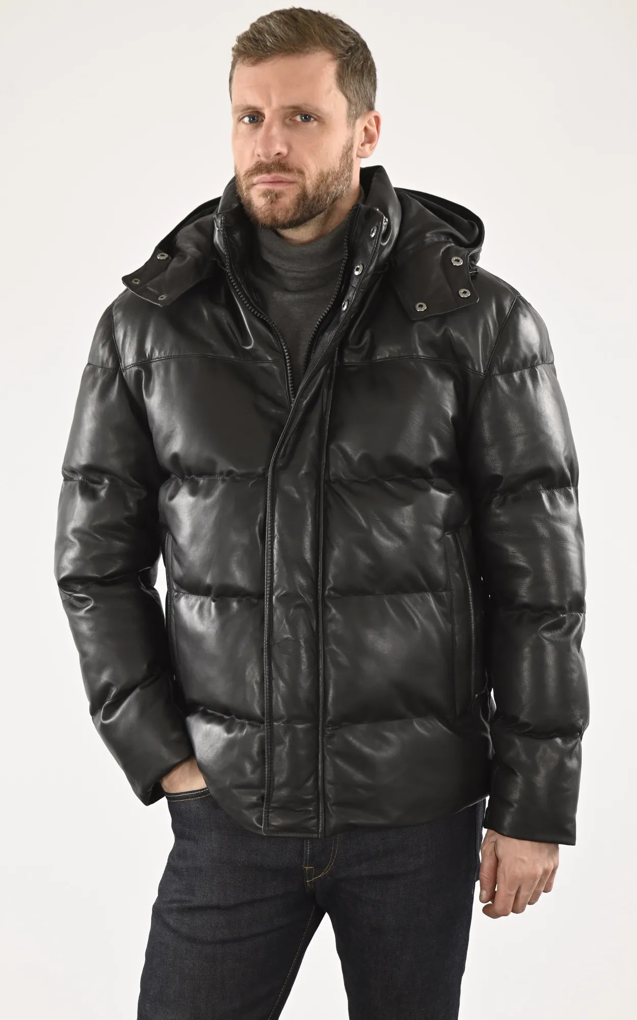 Doudoune courte cuir noir Daytona 73 - La Canadienne - Doudounes Cuir Noir