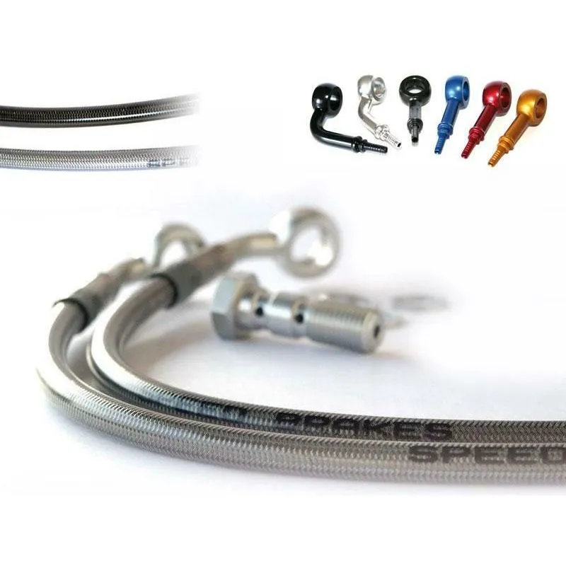Durite de frein avant d'aviation SPEEDBRAKES inox/raccord bleu Suzuki GSX 750 INAZUMA