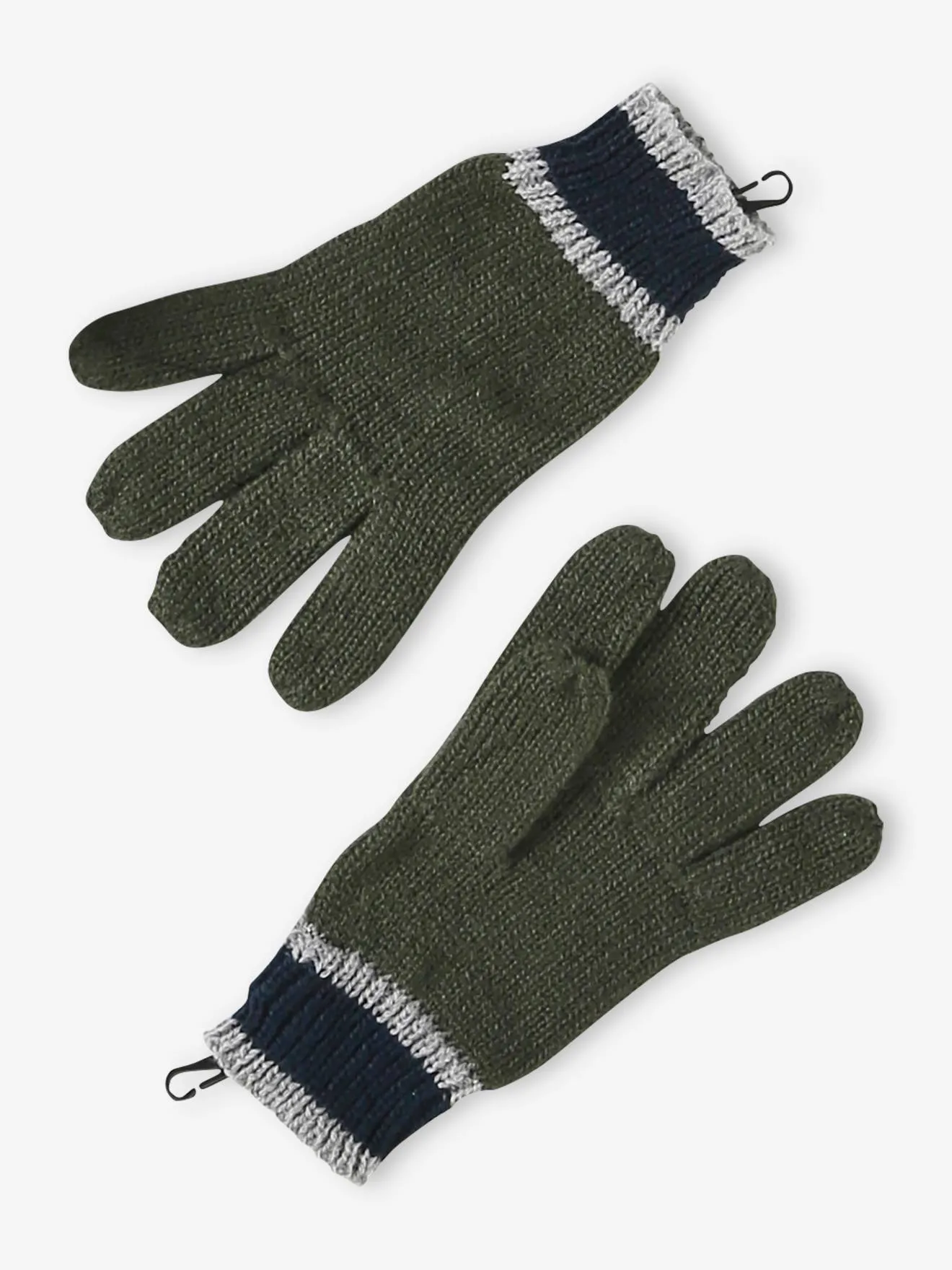 Ensemble bonnet + snood + gants ou moufles en maille côtes perlées garçon kaki - Vertbaudet