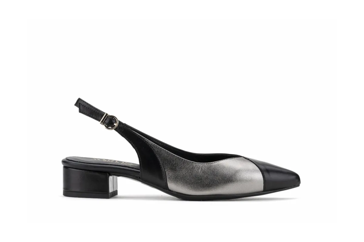 Escarpins confortables en cuir bicouleurs - Noir