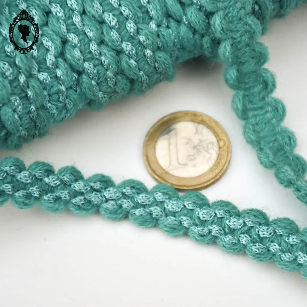 Galon laine bleu turquoise L 1,2 cm passementerie vintage pop