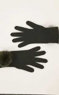 Gants cachemire et renard kaki Lea Clement - La Canadienne - Accessoires Textile Kaki