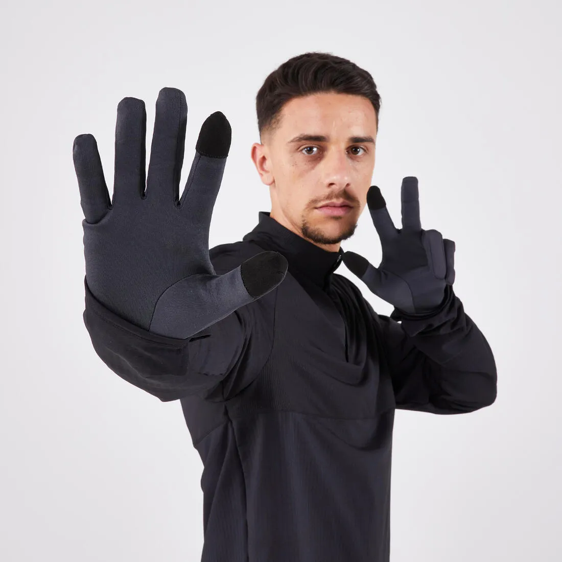 Gants de running tactiles adulte - kiprun  warm 100 v2 noir