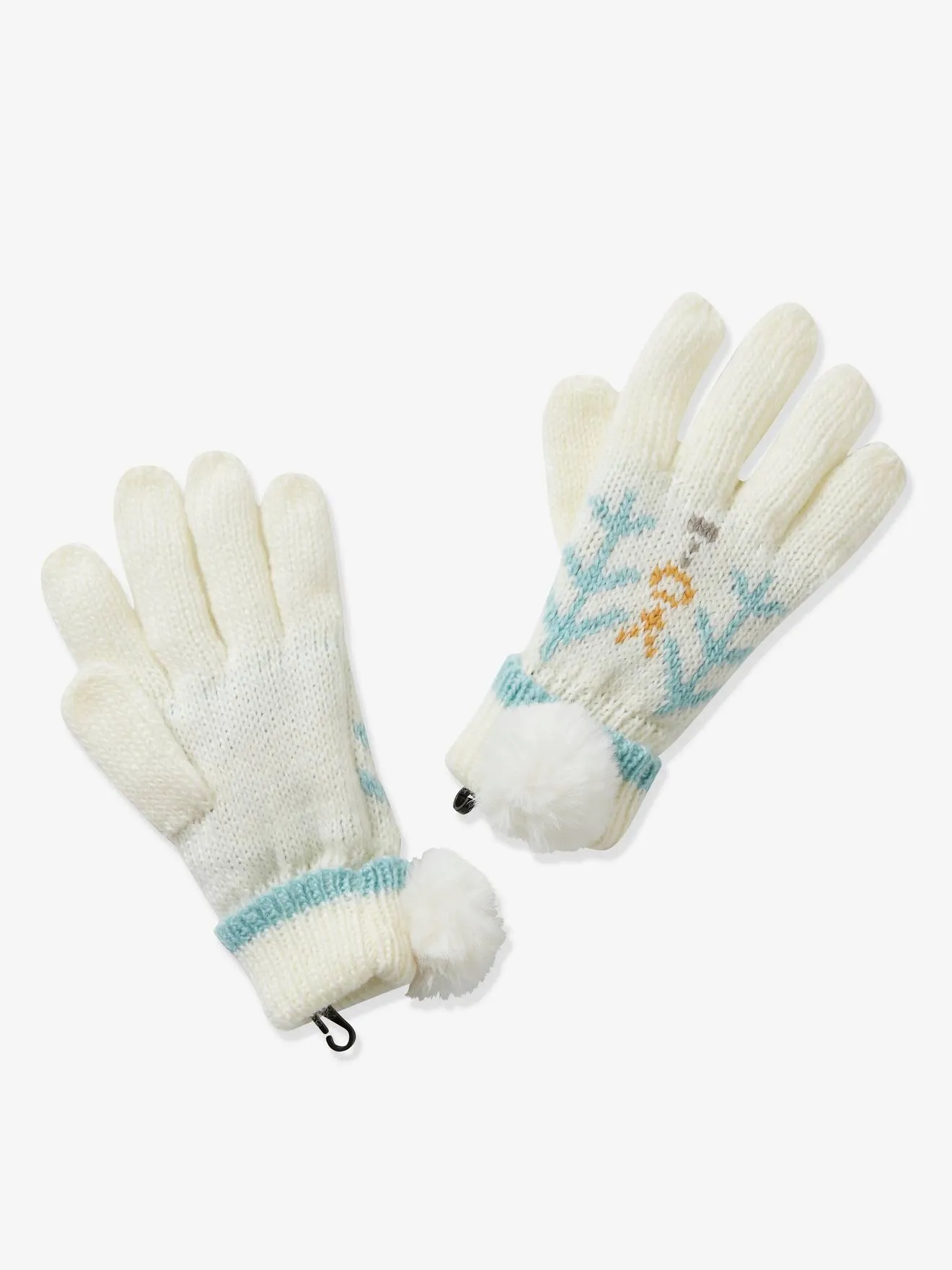 Gants fille en maille jacquard et pompons en fausse fourrure beige imprimé - Vertbaudet