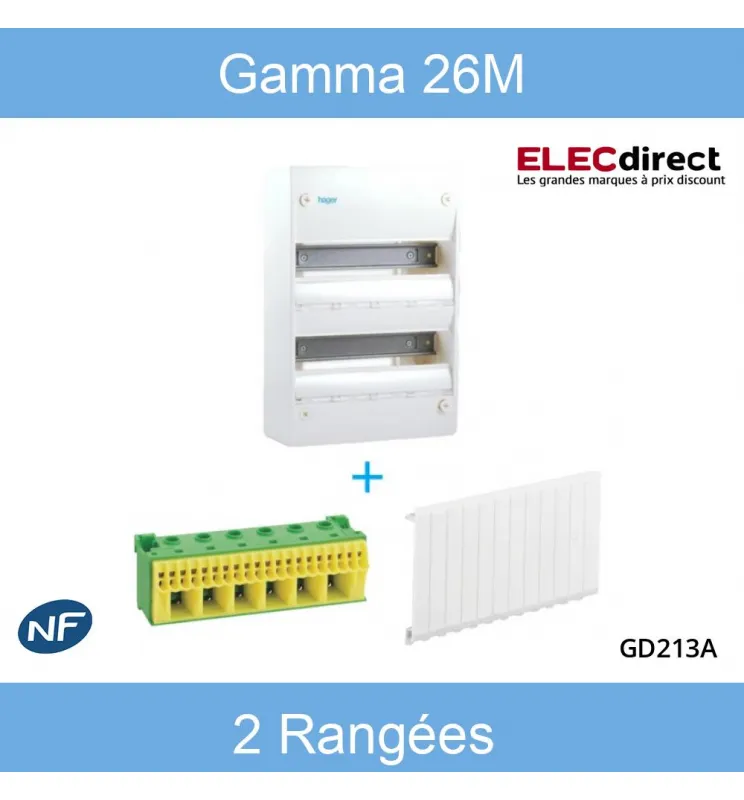 Hager - Coffret GAMMA 26 Modules - 2 Rangées de 13M - Réf : GD213A