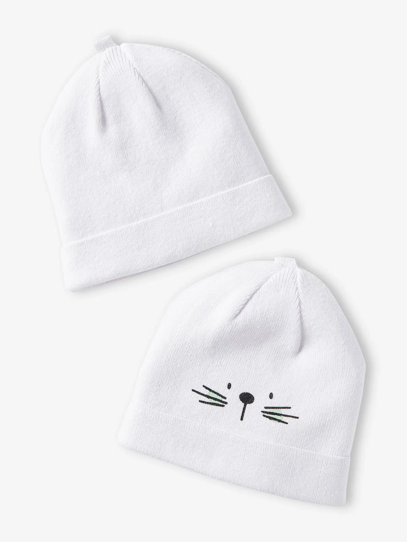 Lot de 2 bonnets bébé en coton blanc - Vertbaudet