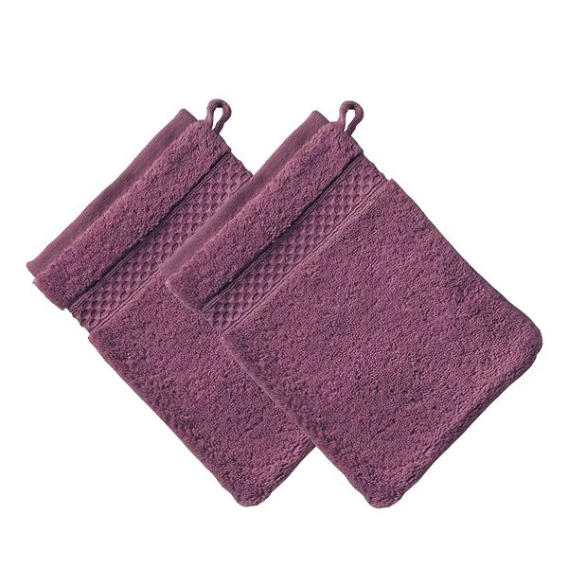 Lot de 2 gants de toilette AIRDROP  en coton violet aubergine | 3 Suisses