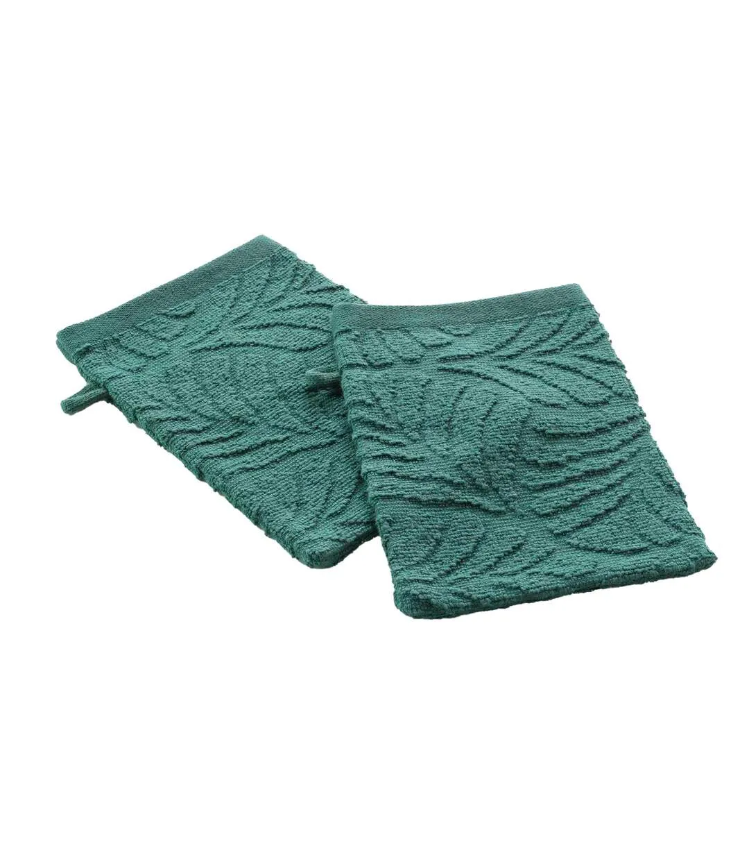 Lot de 2 gants de toilette OCALA - Eponge ciselée unie 450 g/m² - 15 x 21 cm - Emeraude