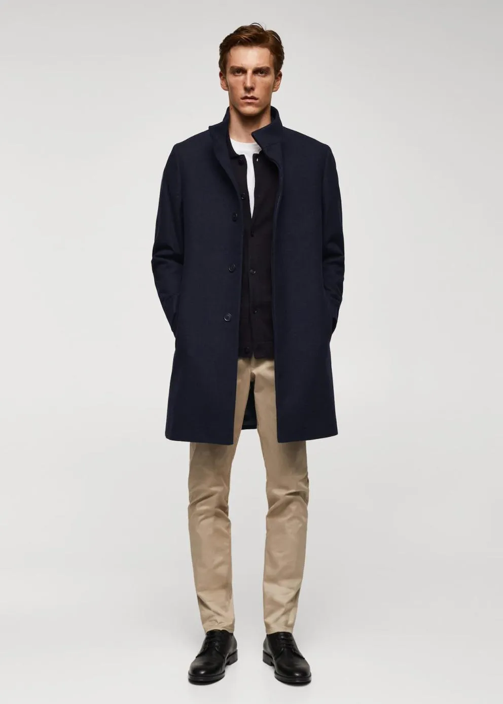 Manteaux | Homme MANGO Manteau En Laine à Col Cheminée Bleu Marine Foncé