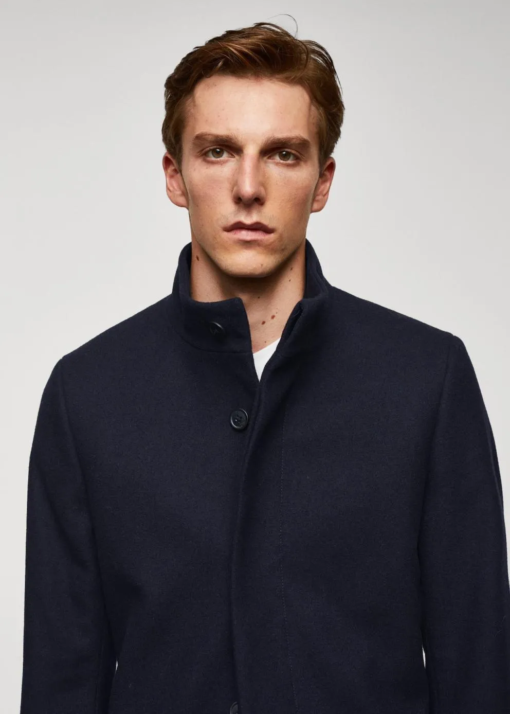 Manteaux | Homme MANGO Manteau En Laine à Col Cheminée Bleu Marine Foncé