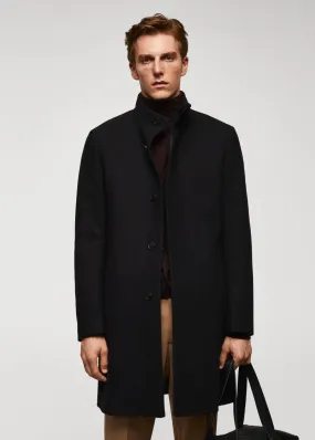 Manteaux | Homme MANGO Manteau En Laine à Col Cheminée Noir