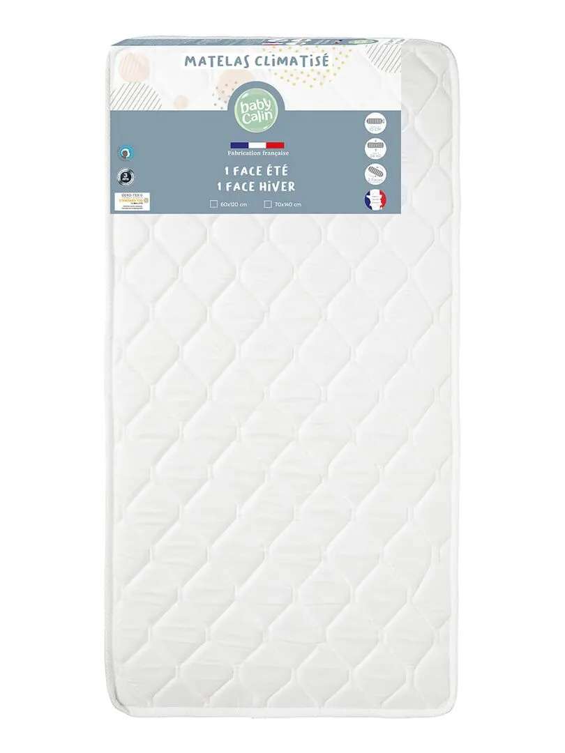 Matelas bébé Climatisé Ete / Hiver - 60x120 cm - Blanc