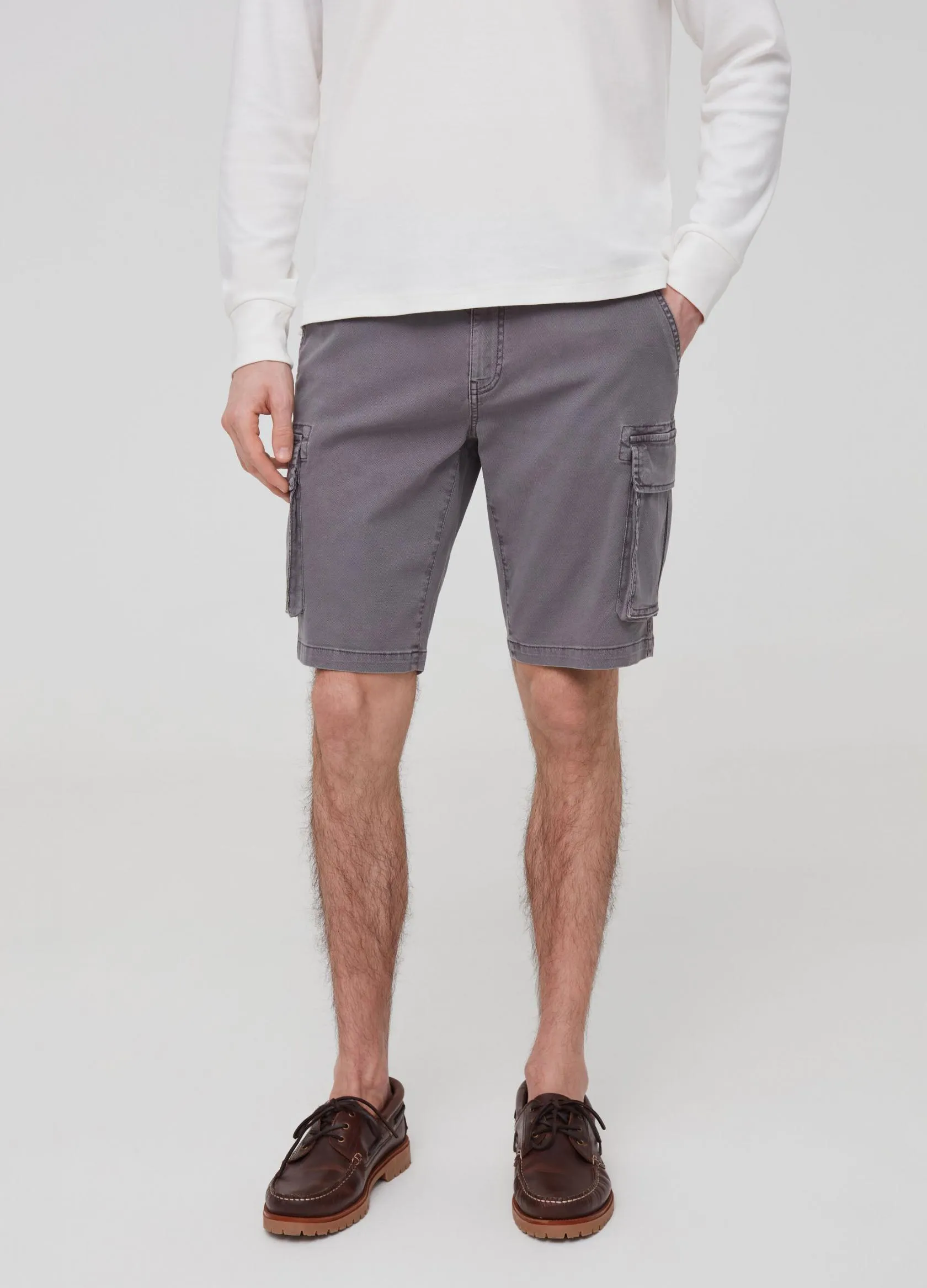 Pantalons Homme | Slim-fit cargo Bermuda shorts in stretch cotton Gris pierre | OVS