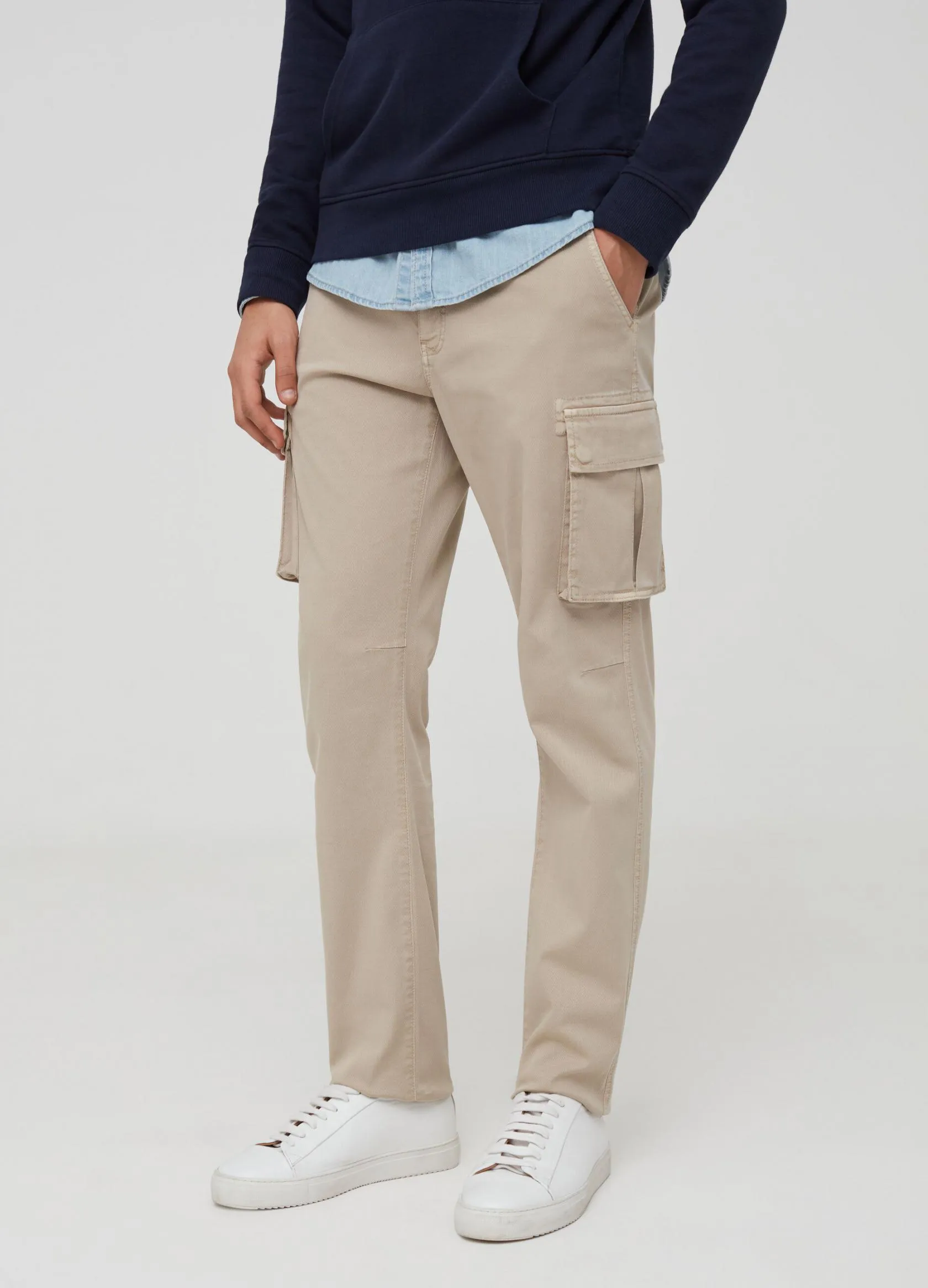 Pantalons Homme | Stretch cotton cargo trousers Beige clair | OVS