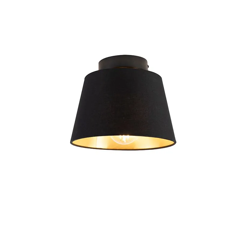 Plafonnier avec abat-jour en coton noir avec doré 20 cm - Combi noir