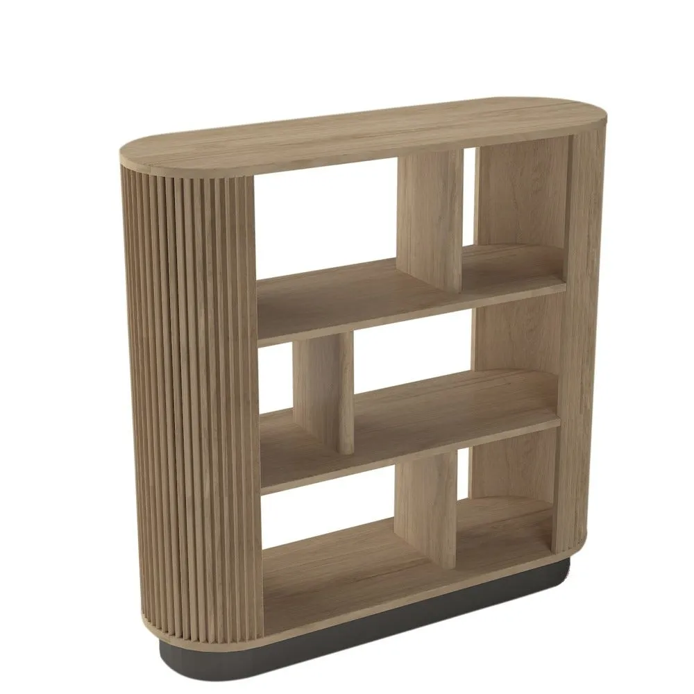 Présentoir bas bois strié clair 6 cases 122x40x119 cm