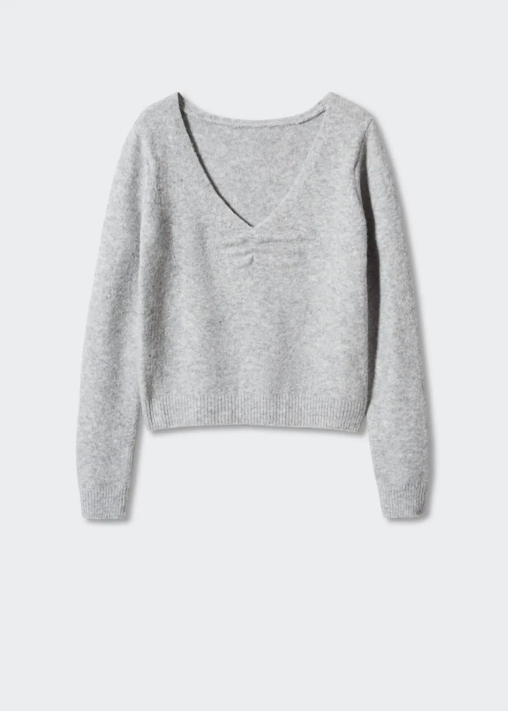 Pulls Et Cardigans | Femme MANGO Pull-over Col V Froncé Gris Chiné Clair