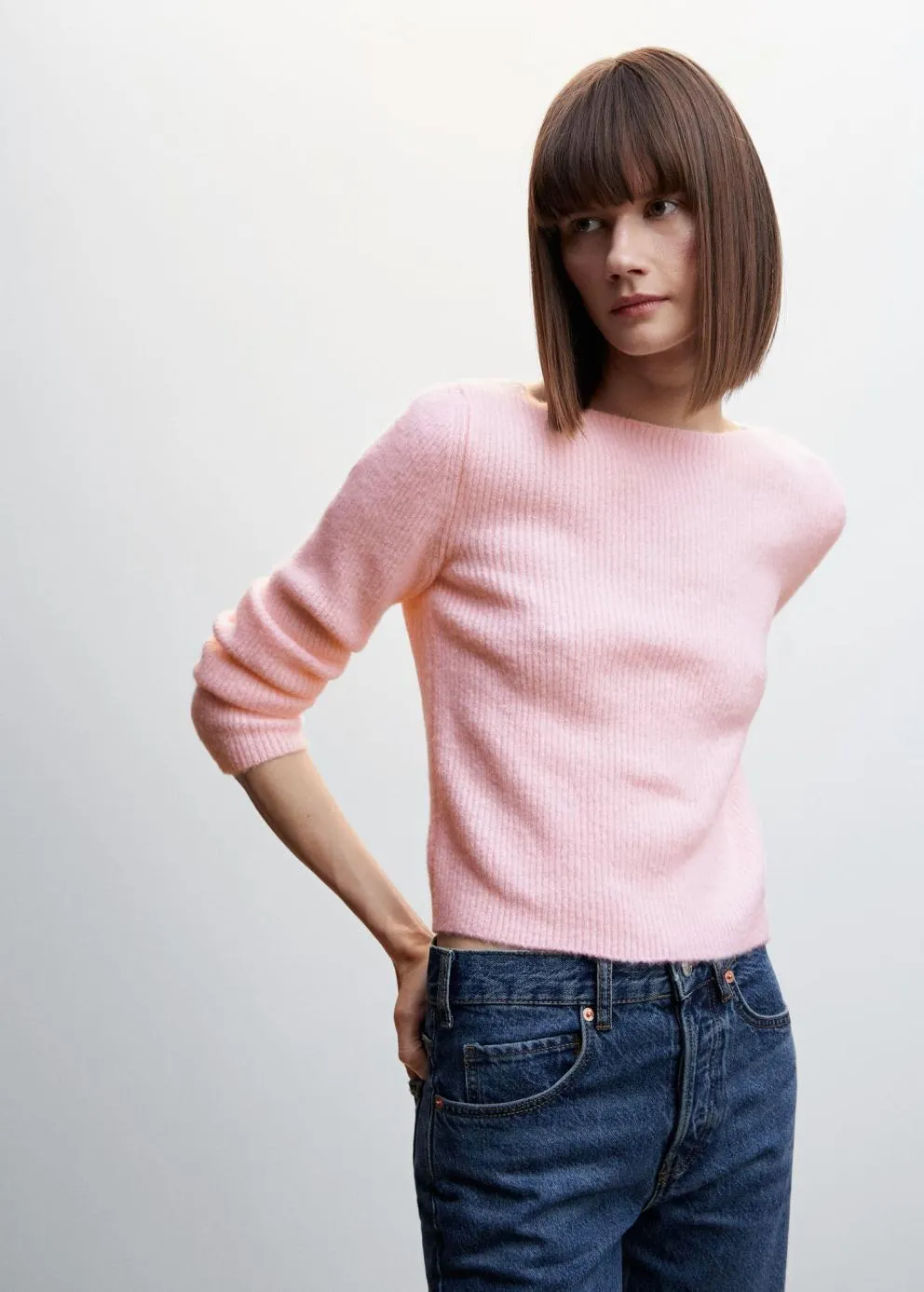 Pulls Et Cardigans | Femme MANGO Pull-over Côtelé Col Bateau Rose