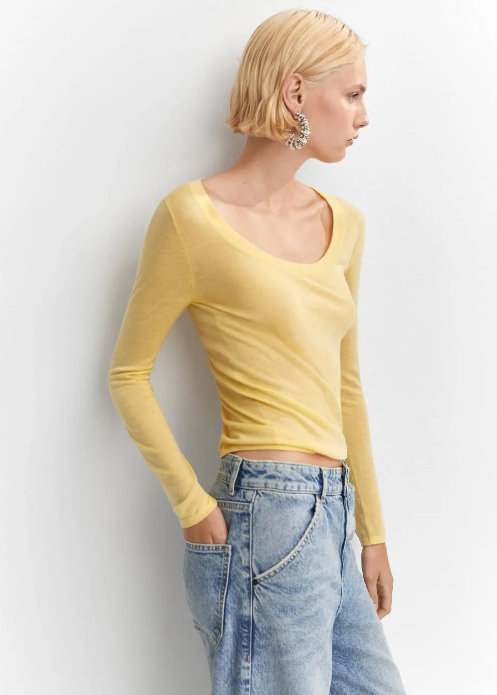 Pulls Et Cardigans | Femme MANGO Pull-over Décolleté Laine Jaune