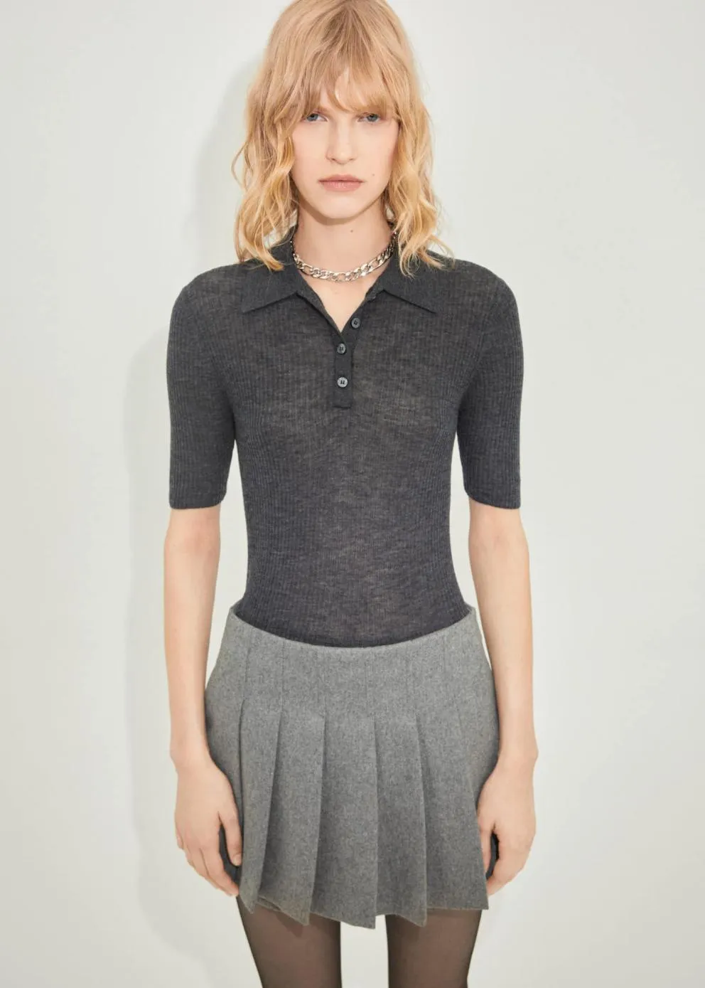 Pulls Et Cardigans | Femme MANGO Pull-over Laine Col Polo Gris Anthracite