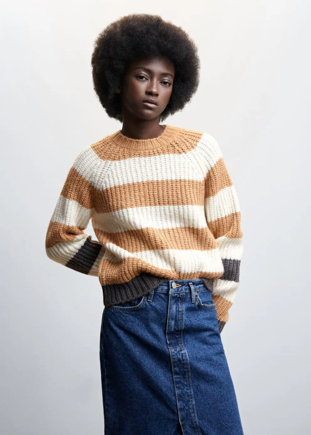 Pulls Et Cardigans | Femme MANGO Pull-over Rayé Col Rond Écru