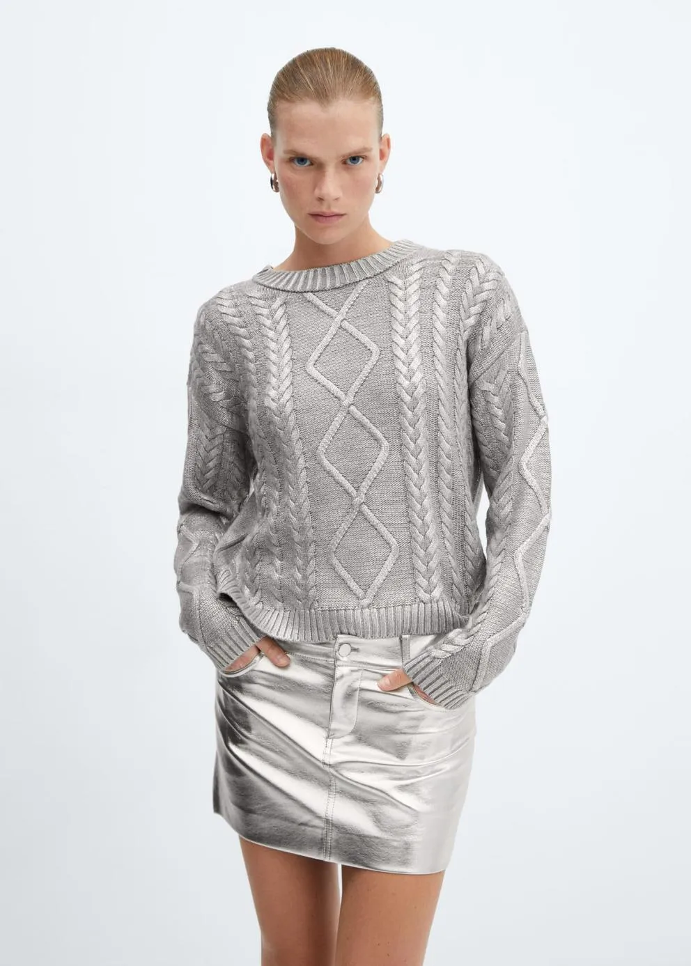 Pulls Et Cardigans | Femme MANGO Pull-over Torsadé Foil Argent