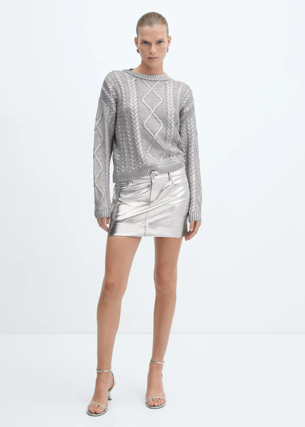 Pulls Et Cardigans | Femme MANGO Pull-over Torsadé Foil Argent