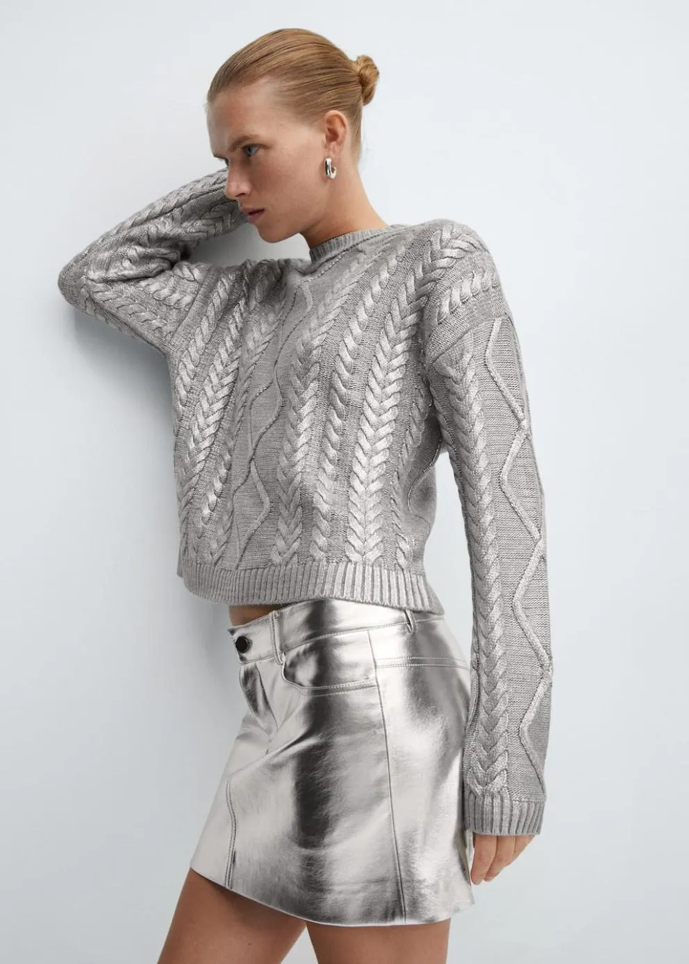 Pulls Et Cardigans | Femme MANGO Pull-over Torsadé Foil Argent