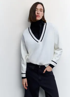 Pulls Et Cardigans | Femme MANGO Pull-over à Col En V Contrastant Écru