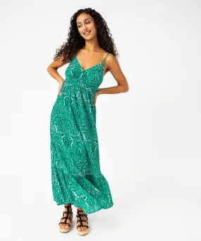 robe imprimee a fines bretelles et taille empire femme vert robes