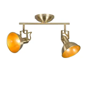 Spot de plafond or / laiton à 2 lumières pivotant et inclinable - Tommy