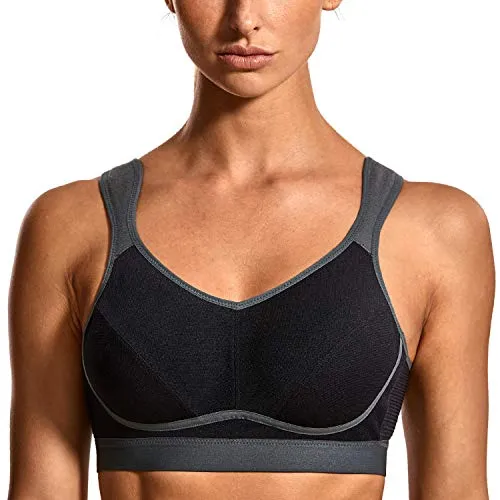 SYROKAN Femme Soutien Gorge de Sport Brassière Maintien Extrême pour Running Noir/Gris