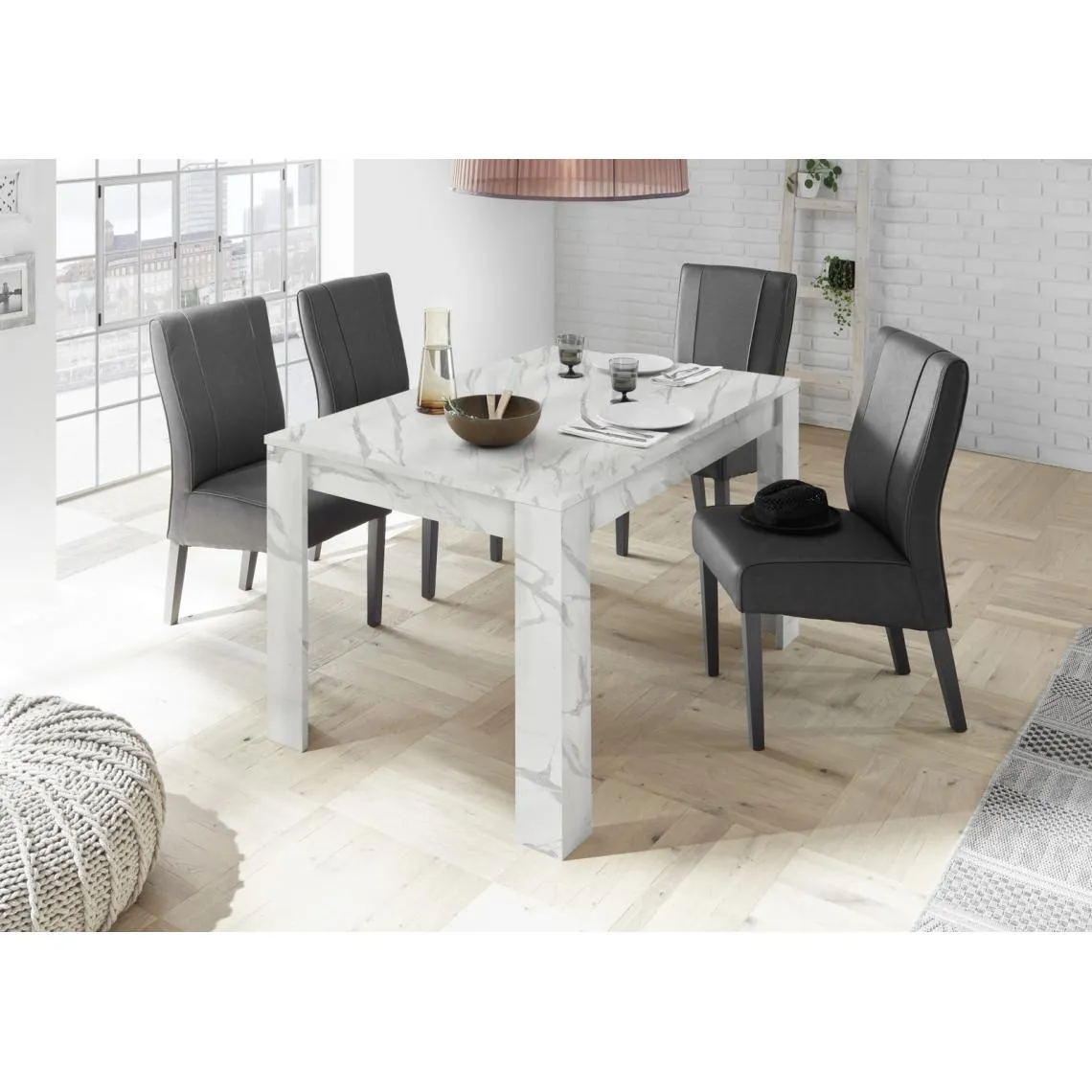 Table extensible 137cm CARRARA décor marbre blanc  | 3 Suisses