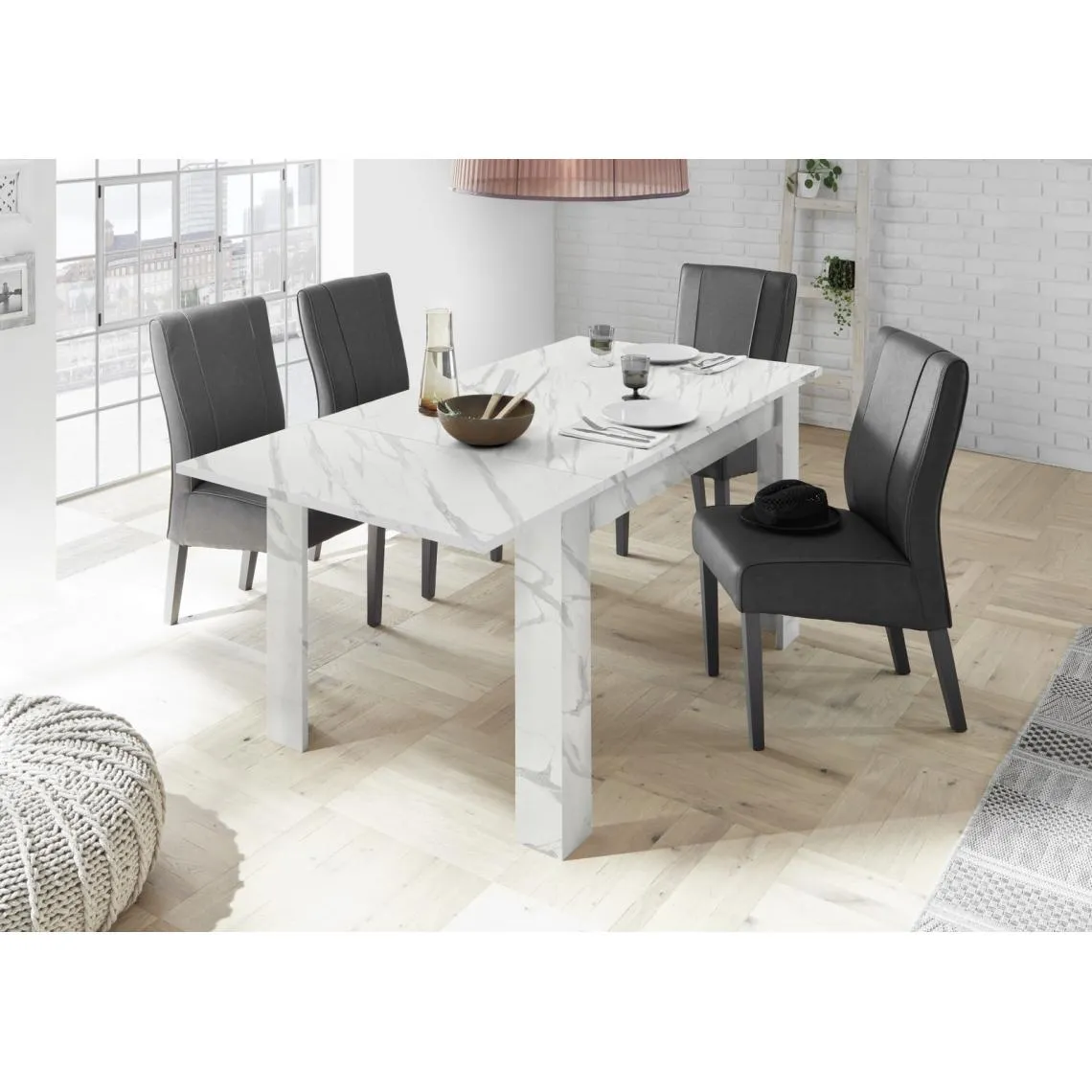 Table extensible 137cm CARRARA décor marbre blanc  | 3 Suisses