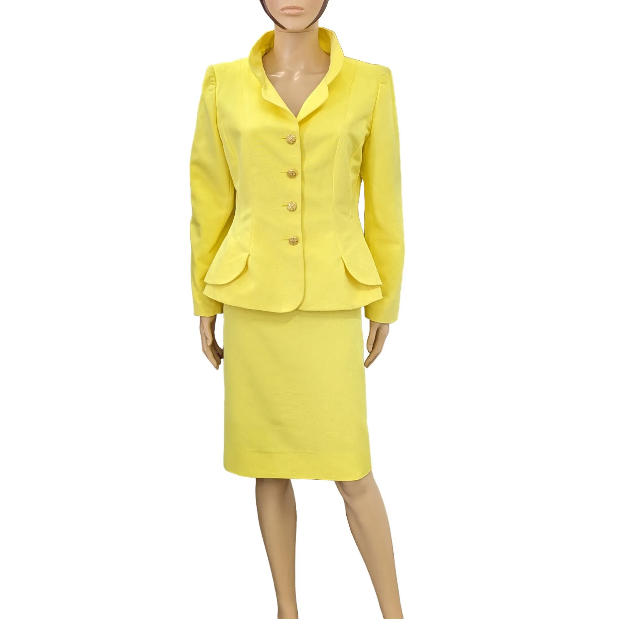 Tailleur Nina Ricci T 44 Ensemble jupe & veste en ottoman jaune lumineux Vintage 80/90's