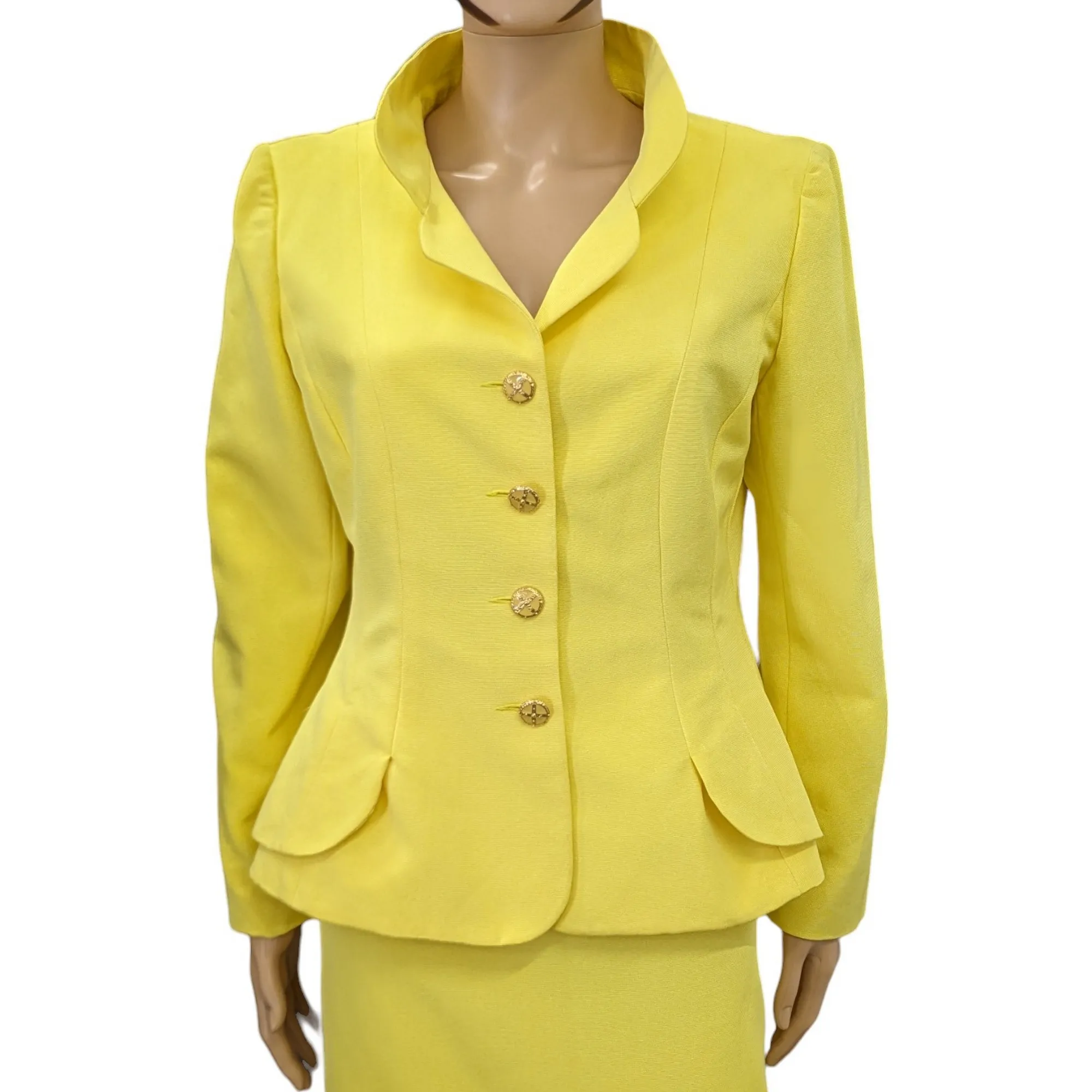 Tailleur Nina Ricci T 44 Ensemble jupe & veste en ottoman jaune lumineux Vintage 80/90's