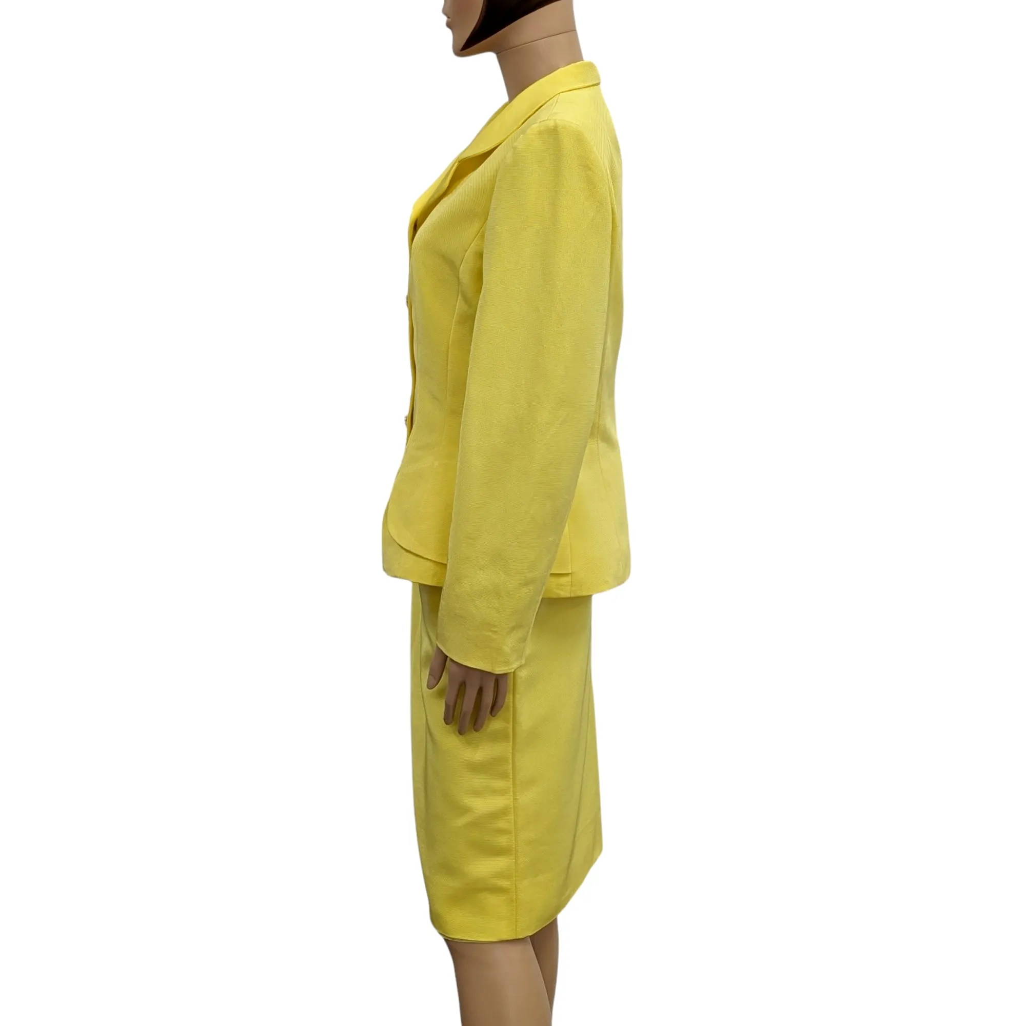 Tailleur Nina Ricci T 44 Ensemble jupe & veste en ottoman jaune lumineux Vintage 80/90's