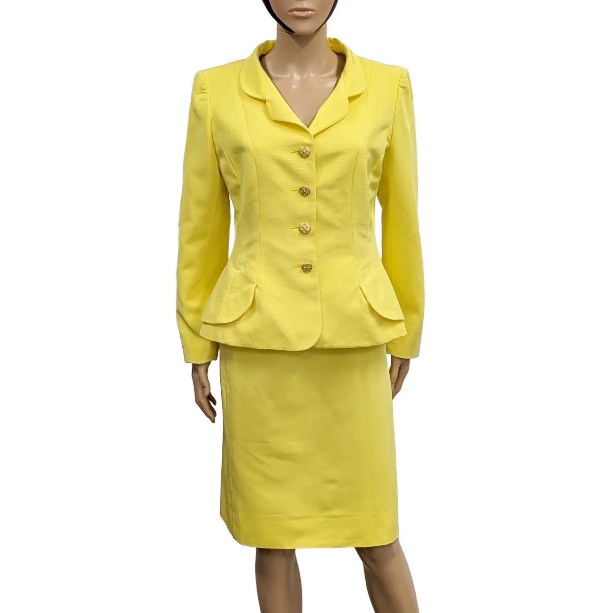 Tailleur Nina Ricci T 44 Ensemble jupe & veste en ottoman jaune lumineux Vintage 80/90's